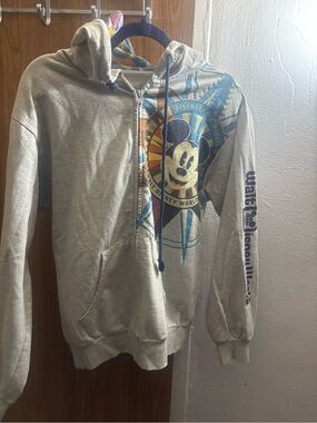 Disney Gray Zip-Up Hoodie with Colorful Mickey Graphic